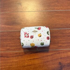 Coach White Mini Pouch with Christmas Print